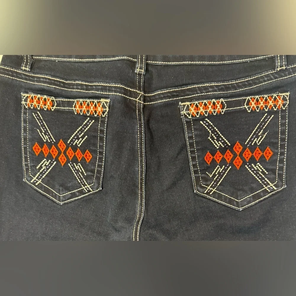 Flamingals Dark Blue Embroidered Bootcut Jeans L Western Stretch Denim